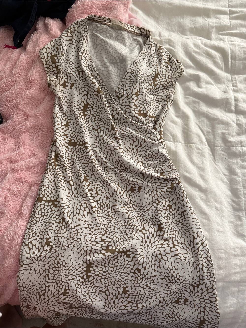 Athleta Brown and White Floral Wrap Midi Dress